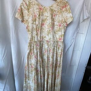 Laura Ashley Dress Womens Ivory Floral Bird Cottage Core medium Great Britain 12